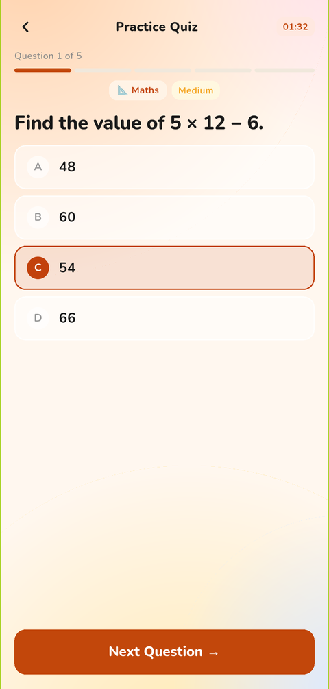 StreakOwl practice quiz