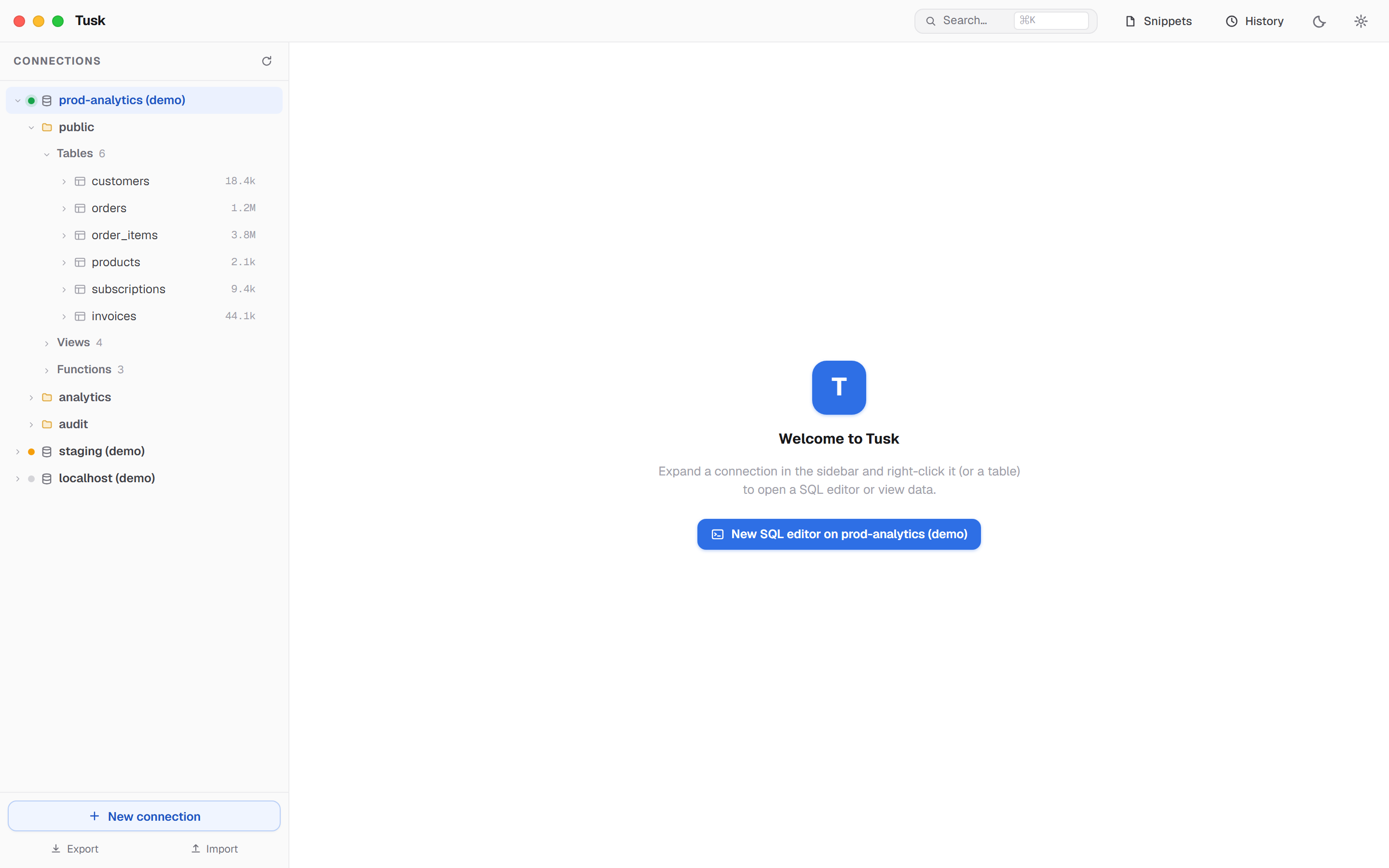 Tusk schema browser