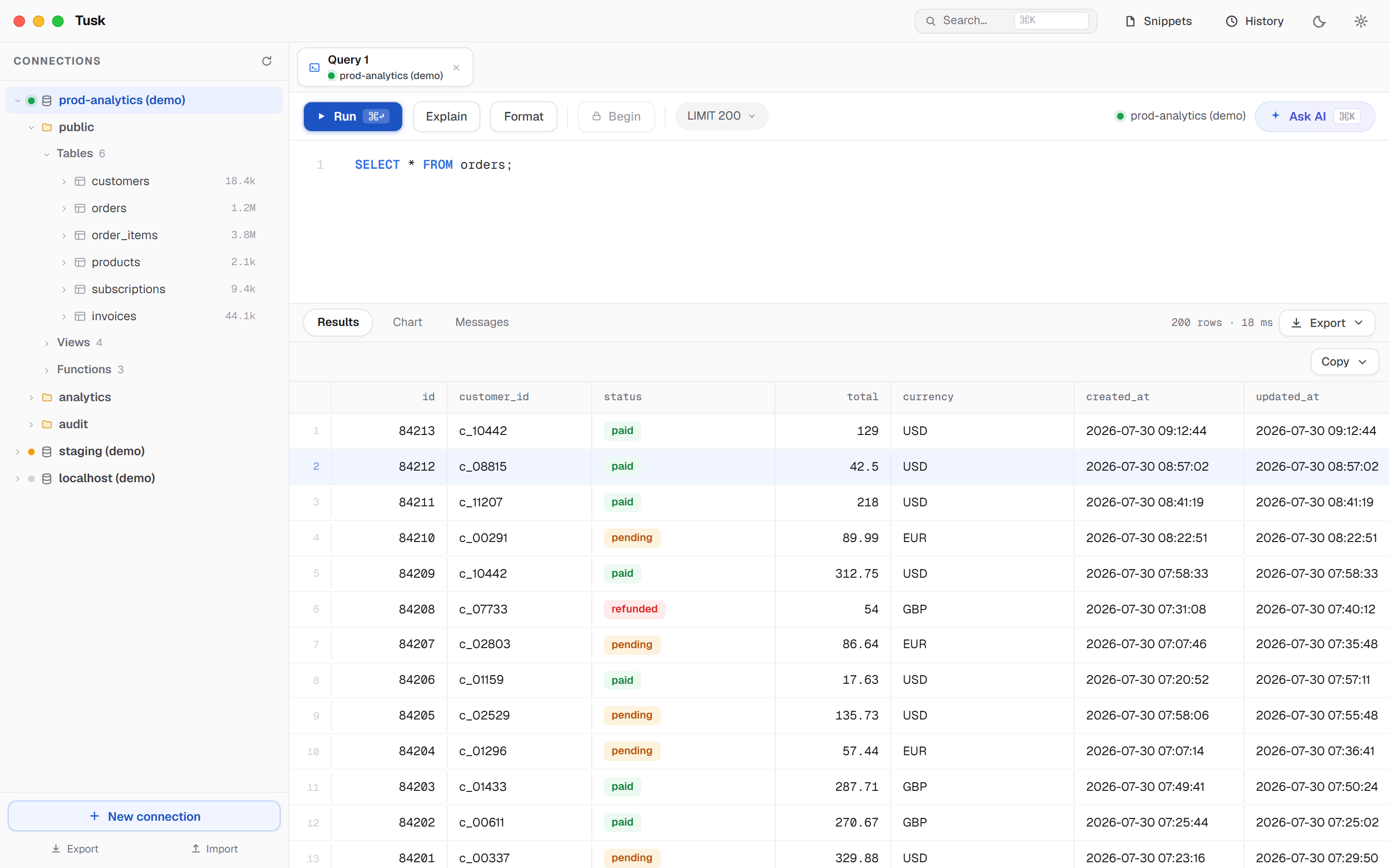 Tusk SQL workbench with editable result grid