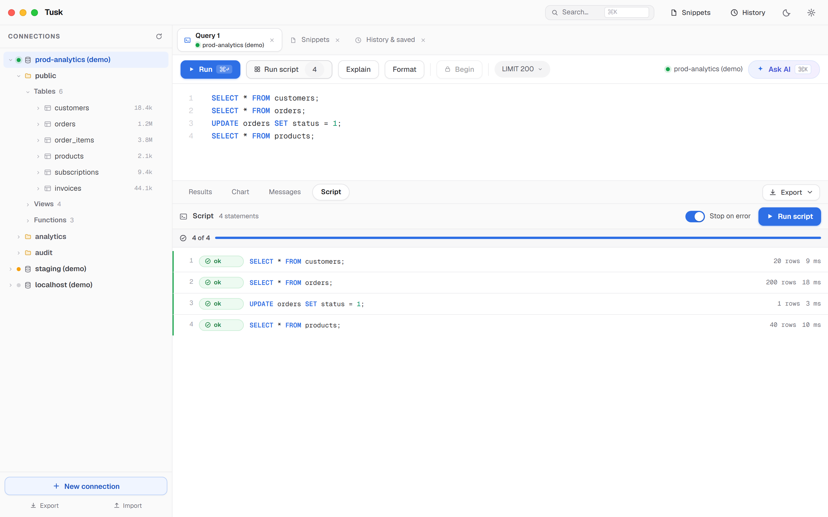 Tusk script runner