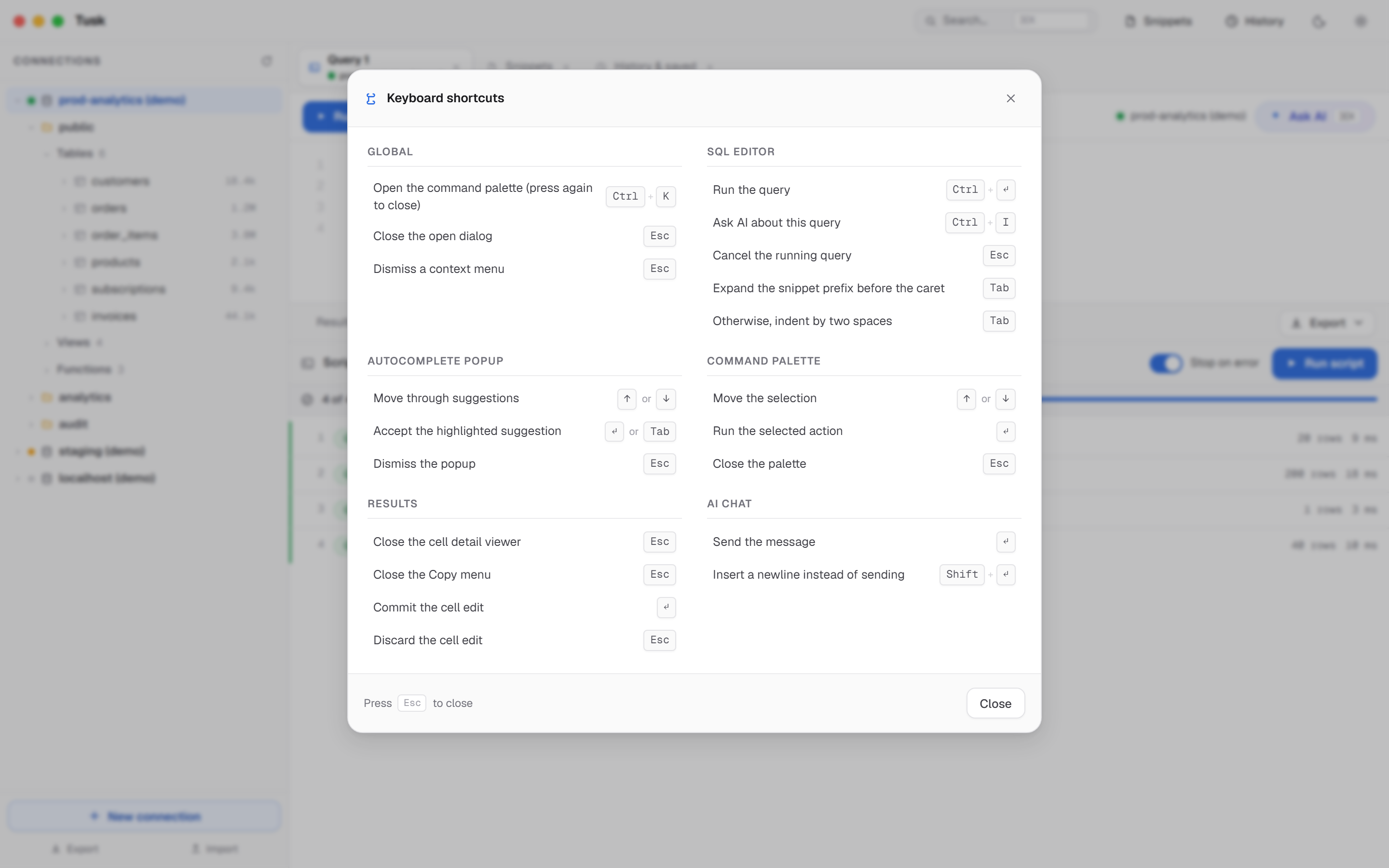 Tusk keyboard shortcuts